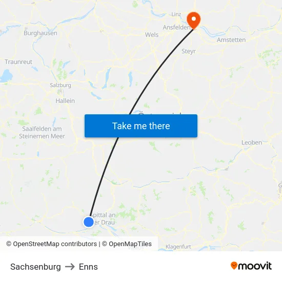 Sachsenburg to Enns map
