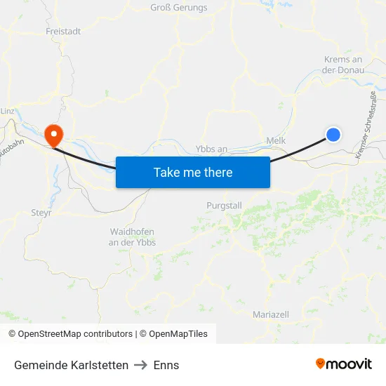 Gemeinde Karlstetten to Enns map