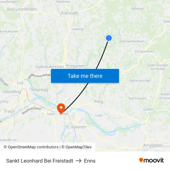 Sankt Leonhard Bei Freistadt to Enns map