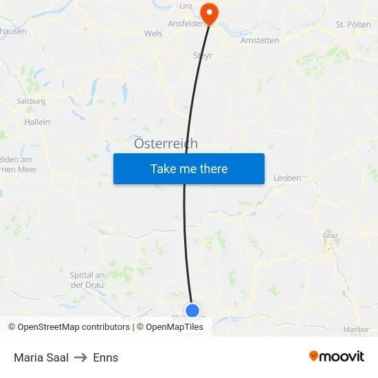 Maria Saal to Enns map