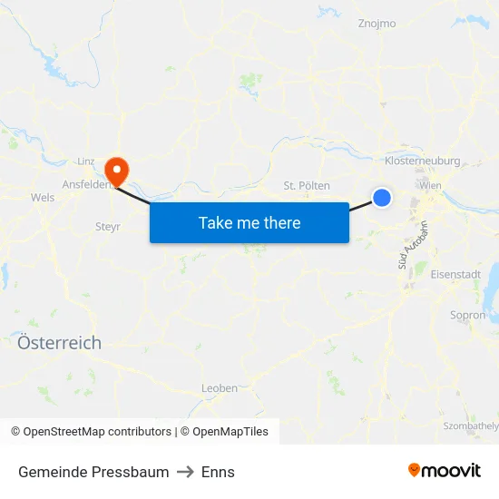 Gemeinde Pressbaum to Enns map