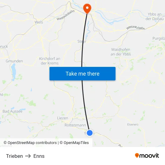 Trieben to Enns map
