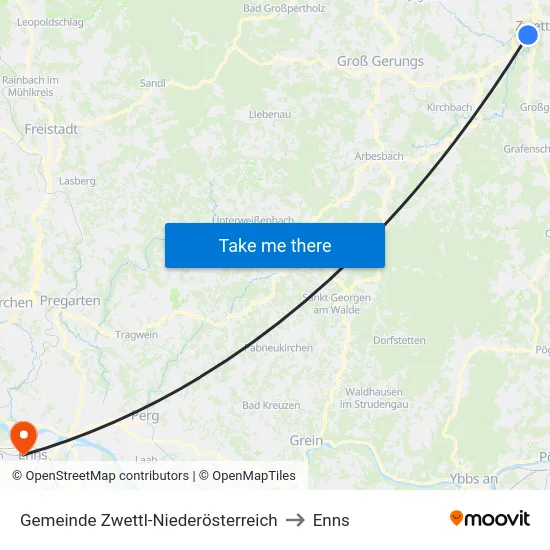 Gemeinde Zwettl-Niederösterreich to Enns map