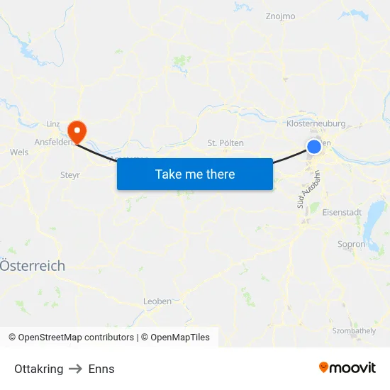 Ottakring to Enns map