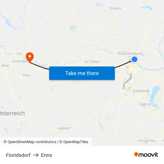 Floridsdorf to Enns map