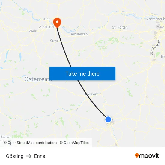 Gösting to Enns map