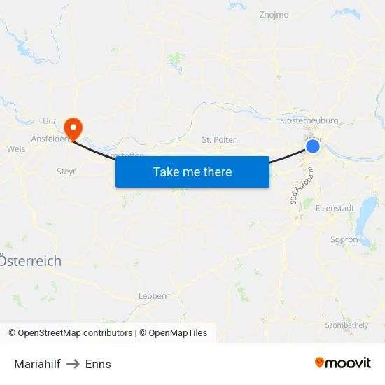 Mariahilf to Enns map