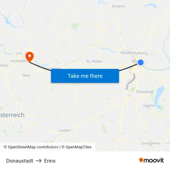Donaustadt to Enns map