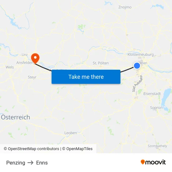 Penzing to Enns map