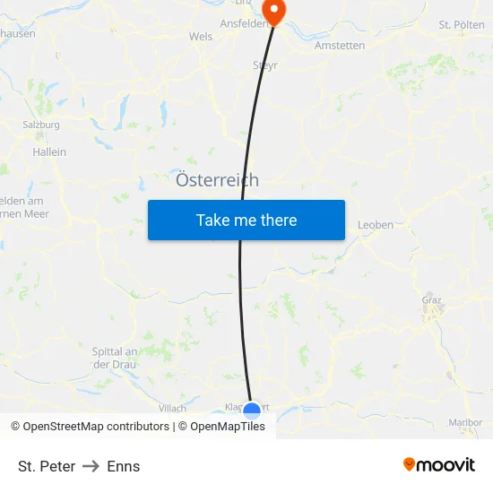 St. Peter to Enns map