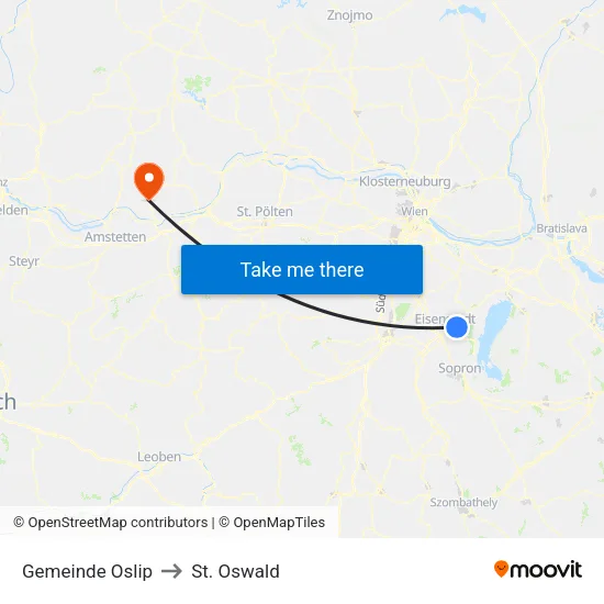 Gemeinde Oslip to St. Oswald map