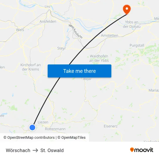 Wörschach to St. Oswald map