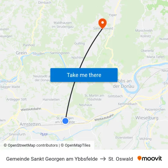 Gemeinde Sankt Georgen am Ybbsfelde to St. Oswald map