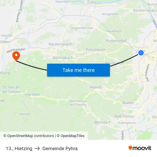13., Hietzing to Gemeinde Pyhra map