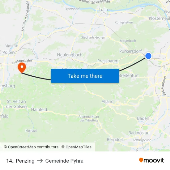 14., Penzing to Gemeinde Pyhra map