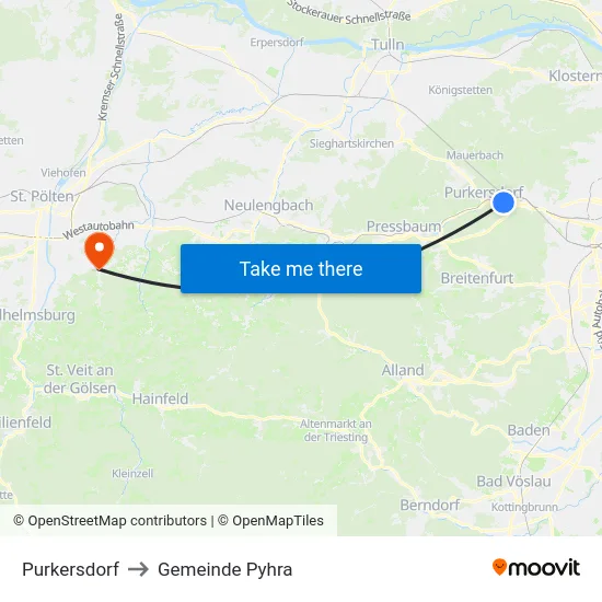Purkersdorf to Gemeinde Pyhra map