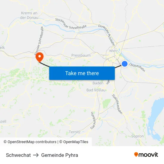 Schwechat to Gemeinde Pyhra map