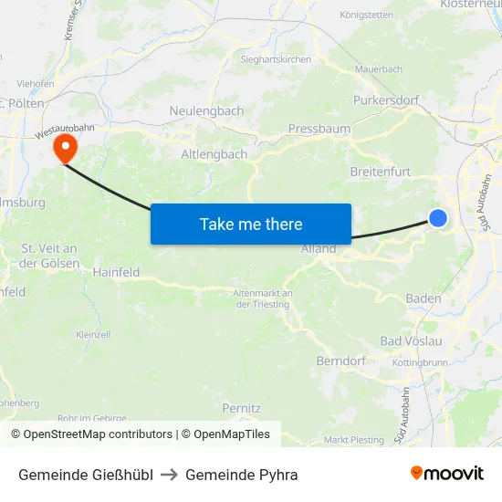 Gemeinde Gießhübl to Gemeinde Pyhra map