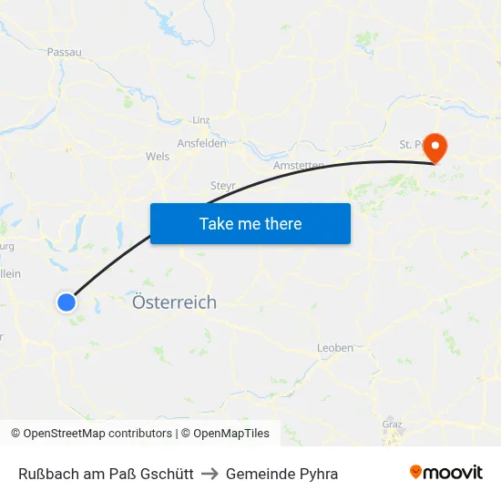 Rußbach am Paß Gschütt to Gemeinde Pyhra map