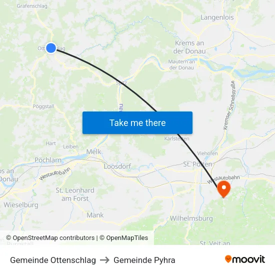Gemeinde Ottenschlag to Gemeinde Pyhra map