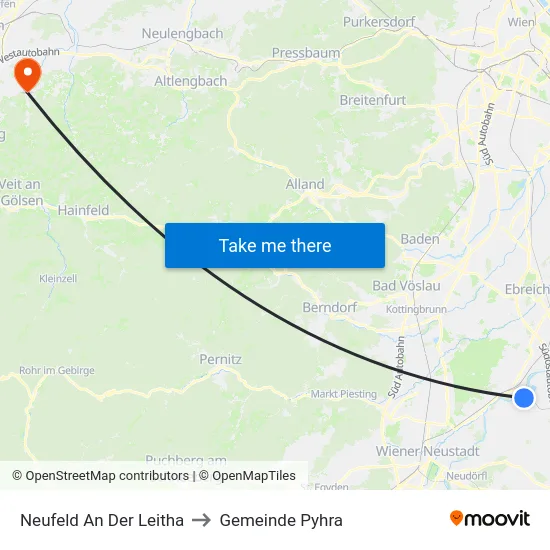 Neufeld An Der Leitha to Gemeinde Pyhra map