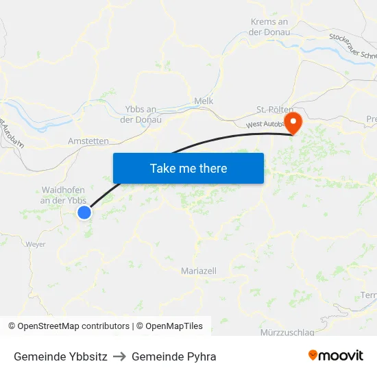 Gemeinde Ybbsitz to Gemeinde Pyhra map