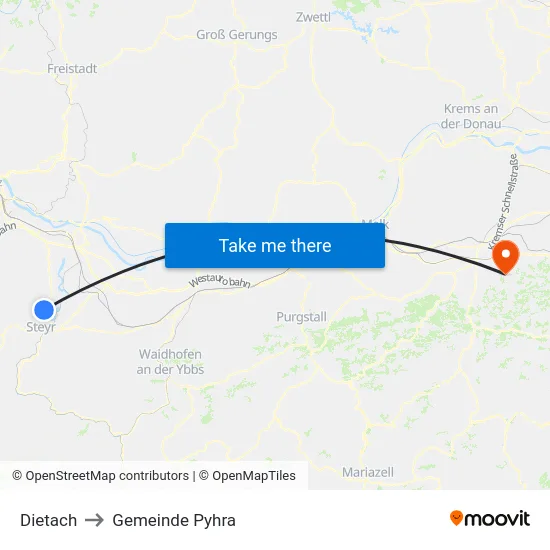 Dietach to Gemeinde Pyhra map