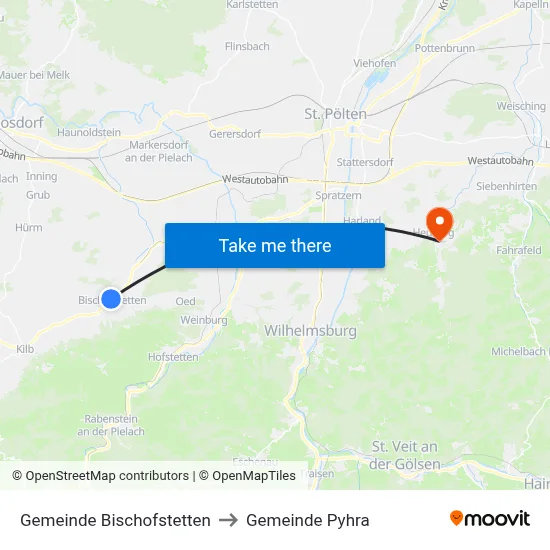 Gemeinde Bischofstetten to Gemeinde Pyhra map