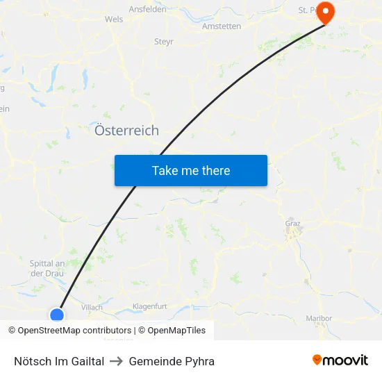 Nötsch Im Gailtal to Gemeinde Pyhra map