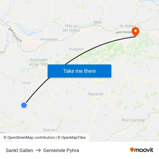 Sankt Gallen to Gemeinde Pyhra map