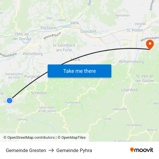 Gemeinde Gresten to Gemeinde Pyhra map