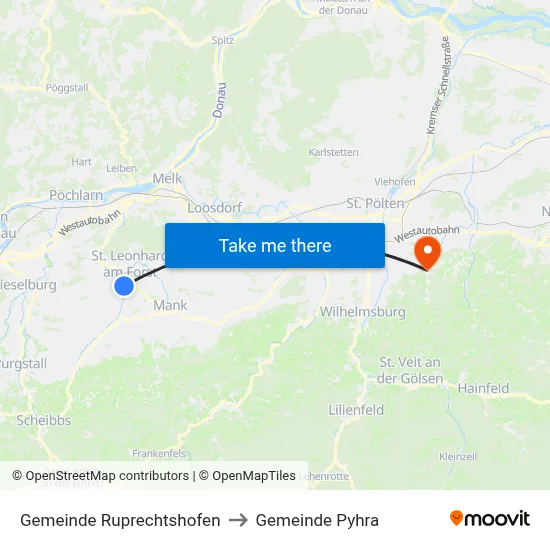 Gemeinde Ruprechtshofen to Gemeinde Pyhra map