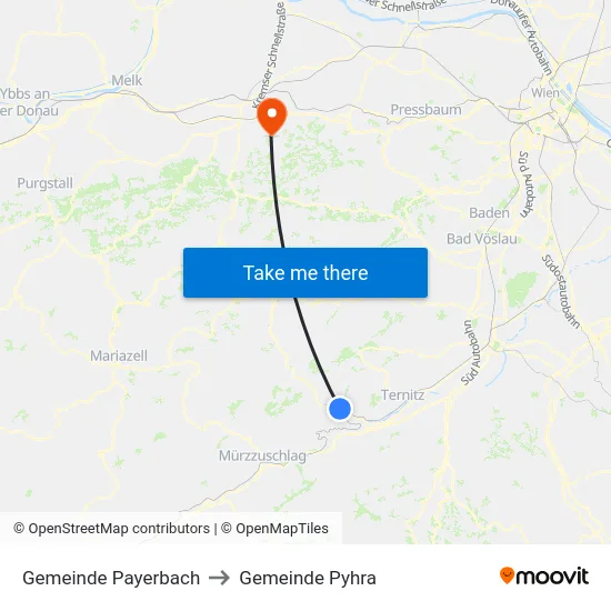 Gemeinde Payerbach to Gemeinde Pyhra map