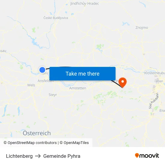 Lichtenberg to Gemeinde Pyhra map
