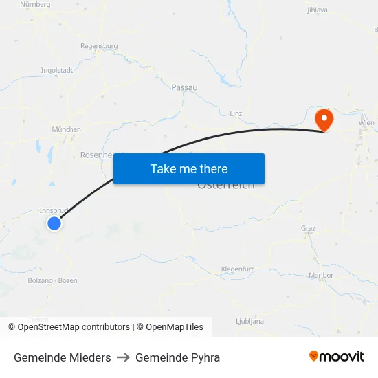 Gemeinde Mieders to Gemeinde Pyhra map