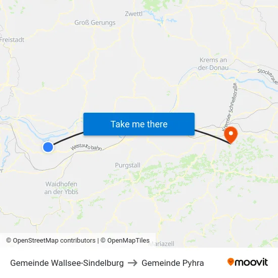Gemeinde Wallsee-Sindelburg to Gemeinde Pyhra map