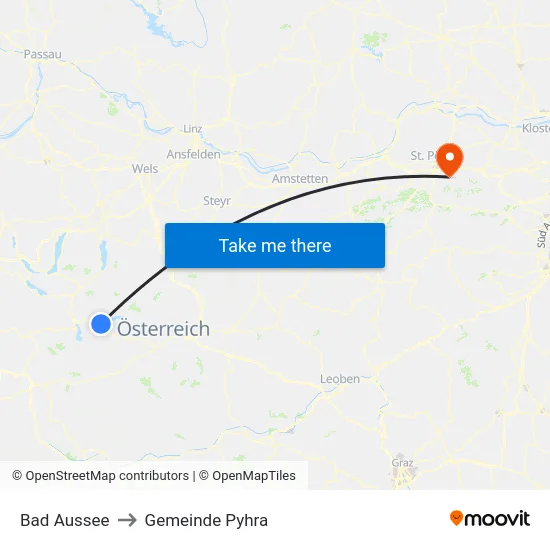 Bad Aussee to Gemeinde Pyhra map