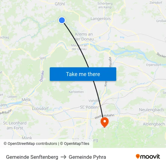 Gemeinde Senftenberg to Gemeinde Pyhra map