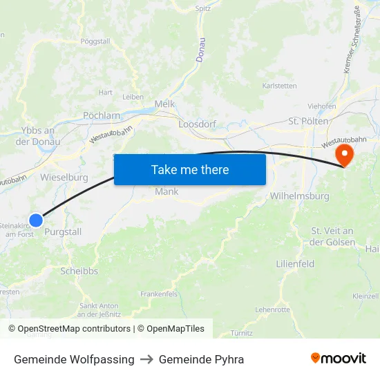 Gemeinde Wolfpassing to Gemeinde Pyhra map