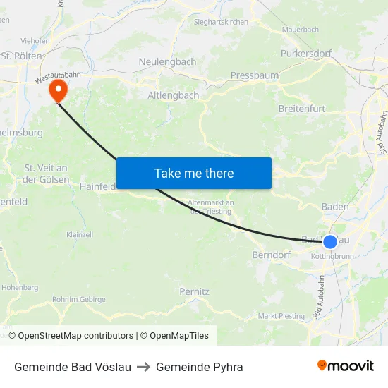 Gemeinde Bad Vöslau to Gemeinde Pyhra map