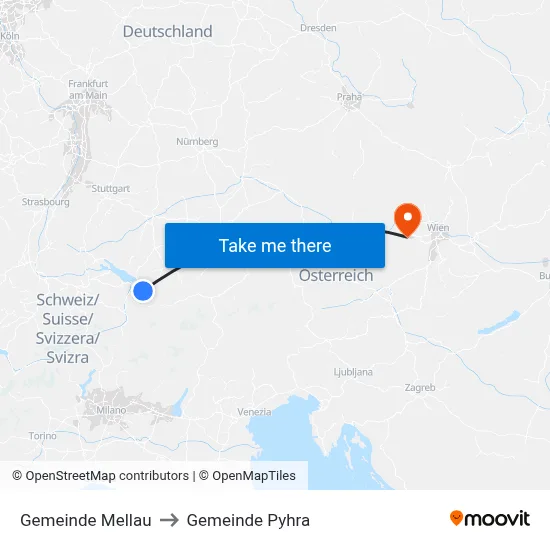 Gemeinde Mellau to Gemeinde Pyhra map