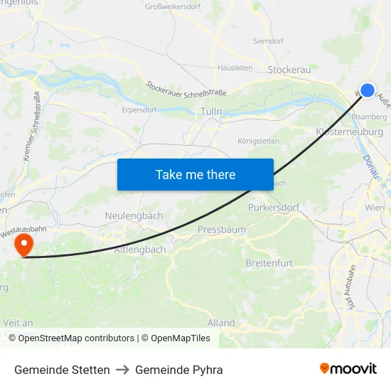 Gemeinde Stetten to Gemeinde Pyhra map