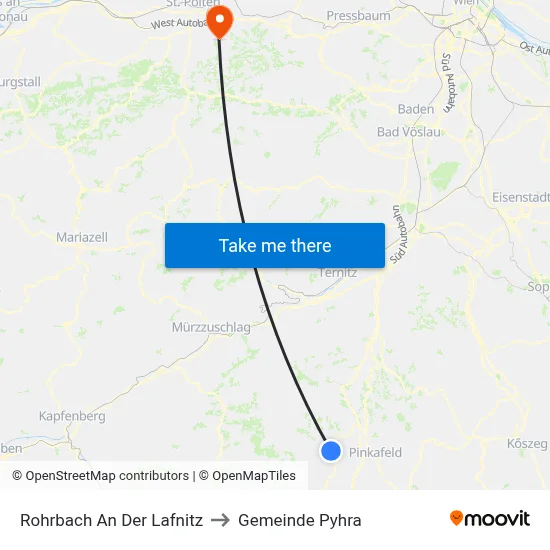 Rohrbach An Der Lafnitz to Gemeinde Pyhra map