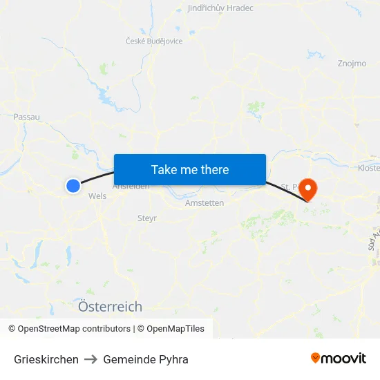 Grieskirchen to Gemeinde Pyhra map