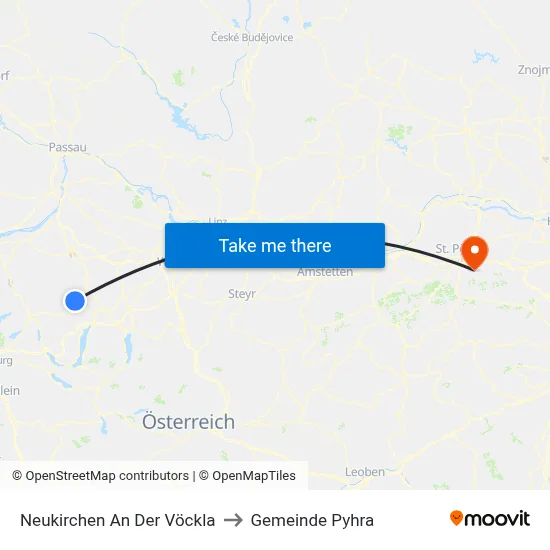 Neukirchen An Der Vöckla to Gemeinde Pyhra map