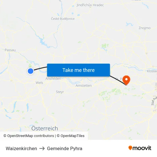 Waizenkirchen to Gemeinde Pyhra map