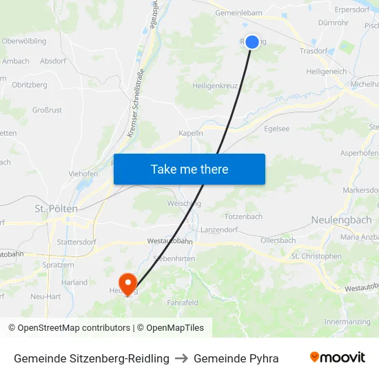Gemeinde Sitzenberg-Reidling to Gemeinde Pyhra map