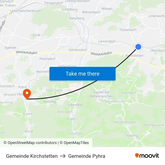 Gemeinde Kirchstetten to Gemeinde Pyhra map