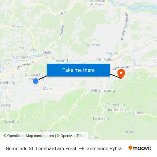 Gemeinde St. Leonhard am Forst to Gemeinde Pyhra map