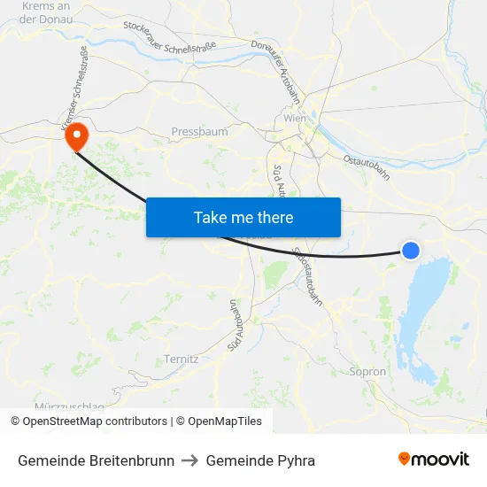 Gemeinde Breitenbrunn to Gemeinde Pyhra map